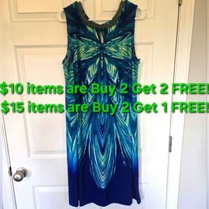 NWT CATHERINES BLUE AND GREEN DRESS WITH BEADING
